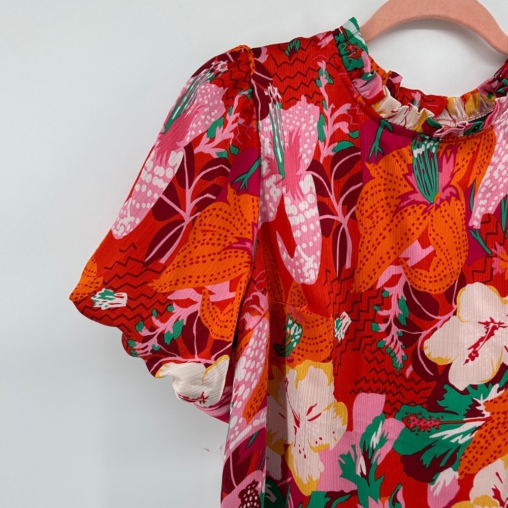 Hudson Gray Cottagecore Maximalism Boho Tropical Resort Floral Red/Pink Top SzM - Picture 3 of 13